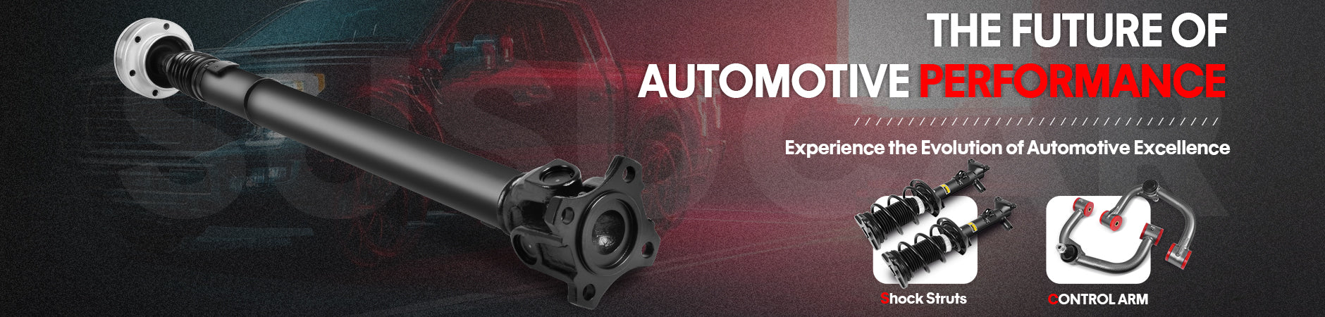 Showcasing automotive performance upgrades, featuring high-performance drive shafts, shock struts, and control arms—highlighting the evolution of automotive excellence.