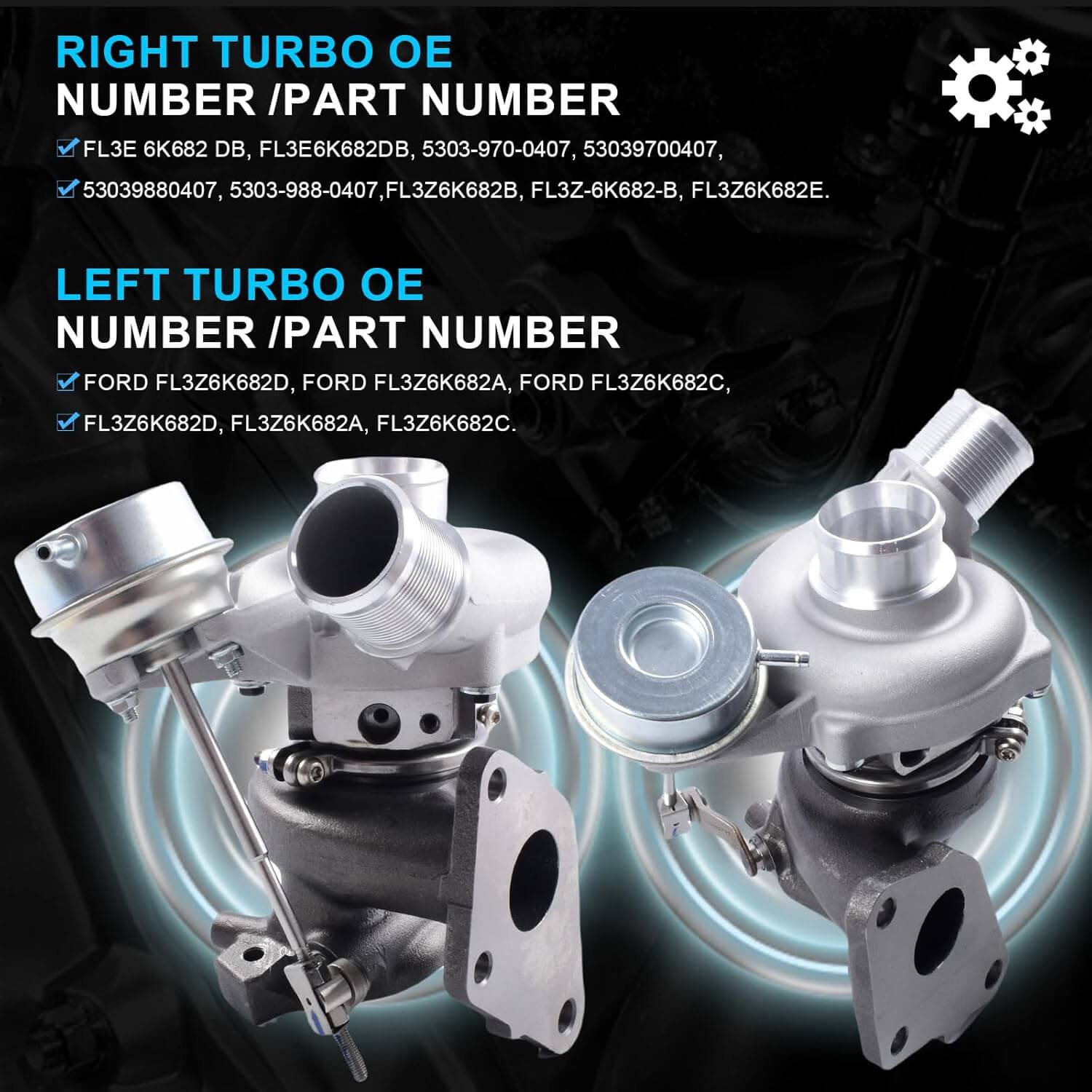 Twin Turbocharger Left Right kit Fit For 2017-2019 Ford F150 2.7L Turbo OE# JT4E-6K682-AB + FL3Z6K682E