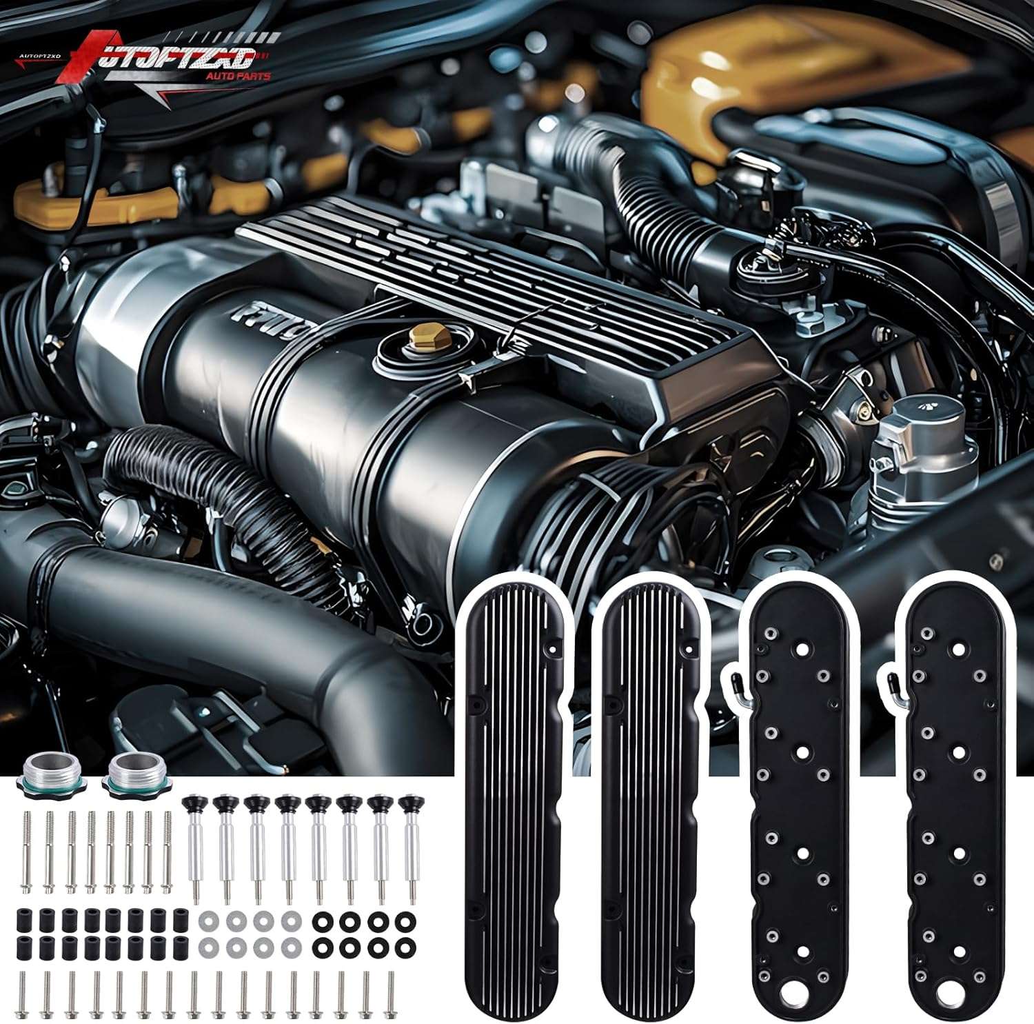 Aluminum Finned Valve Covers for Chevy Small Block SB V8 293 325 376 427,Valve Covers w/Coil Mounts and Covers- Black LS1 LS2 LS3 LS6 LS7