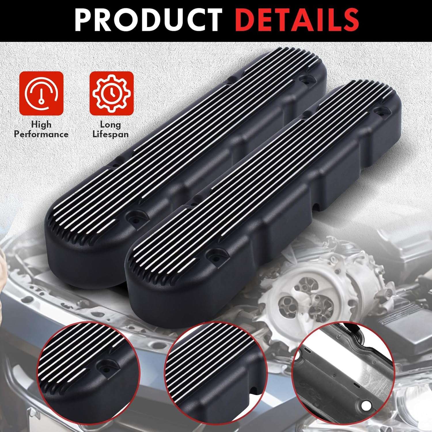 Aluminum Finned Valve Covers for Chevy Small Block SB V8 293 325 376 427,Valve Covers w/Coil Mounts and Covers- Black LS1 LS2 LS3 LS6 LS7