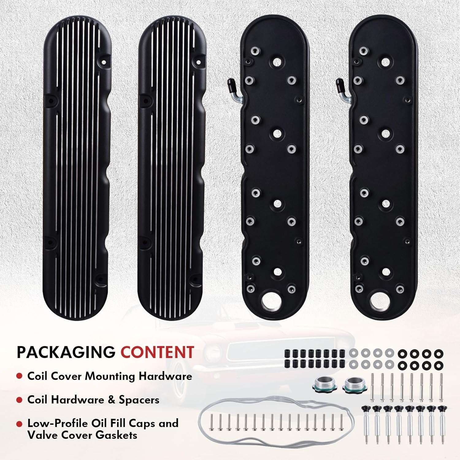 Aluminum Finned Valve Covers for Chevy Small Block SB V8 293 325 376 427,Valve Covers w/Coil Mounts and Covers- Black LS1 LS2 LS3 LS6 LS7