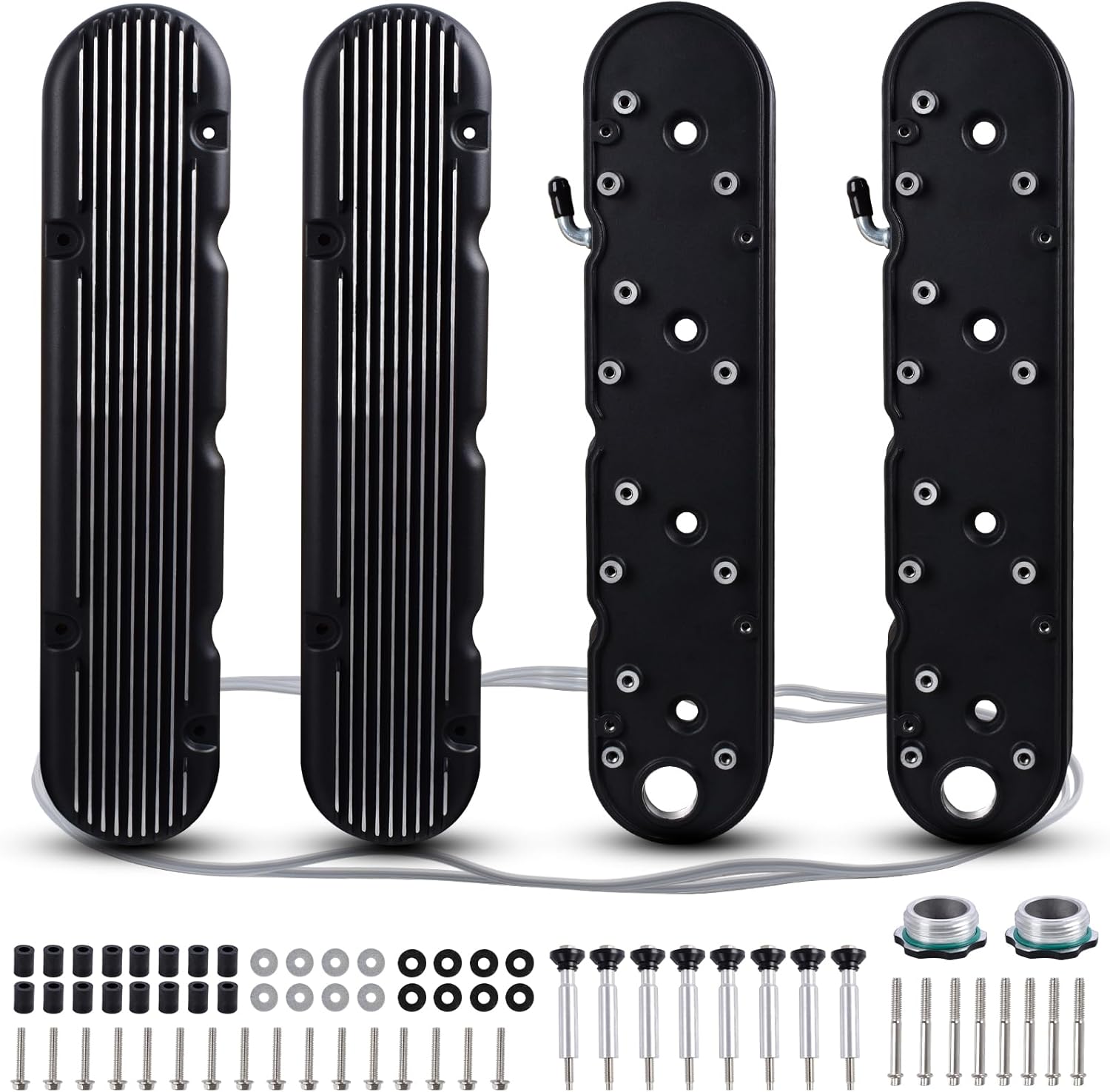 Aluminum Finned Valve Covers for Chevy Small Block SB V8 293 325 376 427,Valve Covers w/Coil Mounts and Covers- Black LS1 LS2 LS3 LS6 LS7