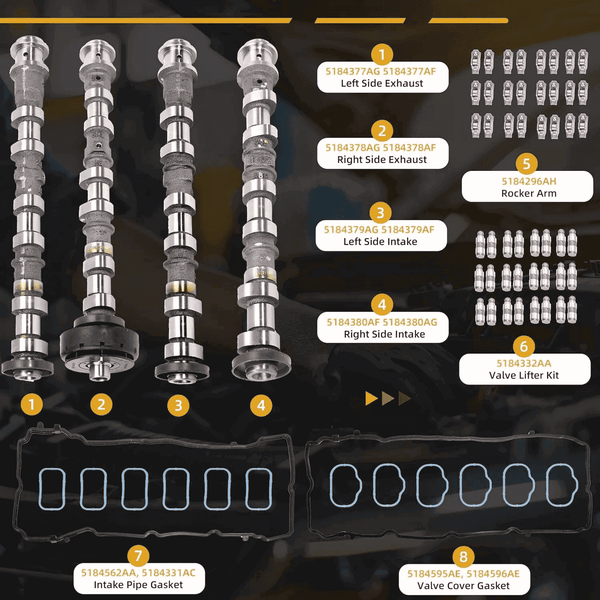 Camshaft & Rockers Arms Lifters Kit for 2011-2016 Chrysler Dodge Ram Jeep 3.6L V6 camshaft kit