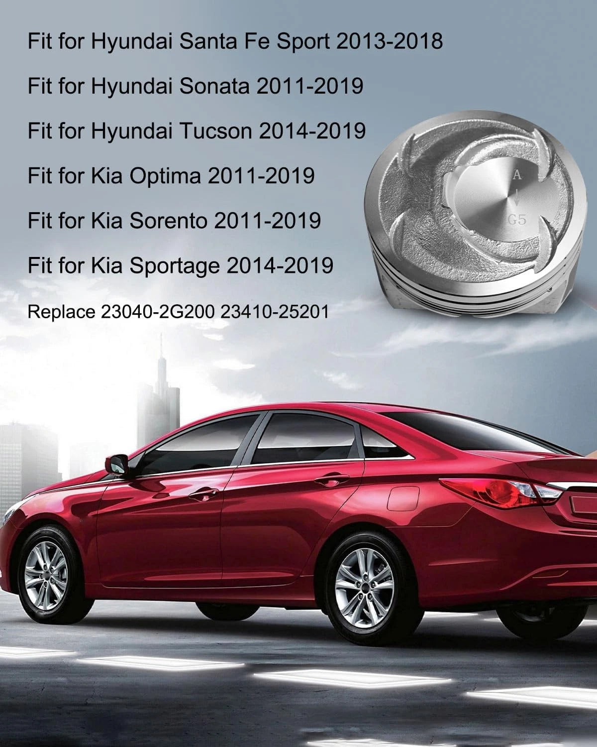 Engine Piston w/ Rings Kit Fit For 2010-2019 Kia Sorento Optima Hyundai Sonata 2.4L Replace 23410-2G500