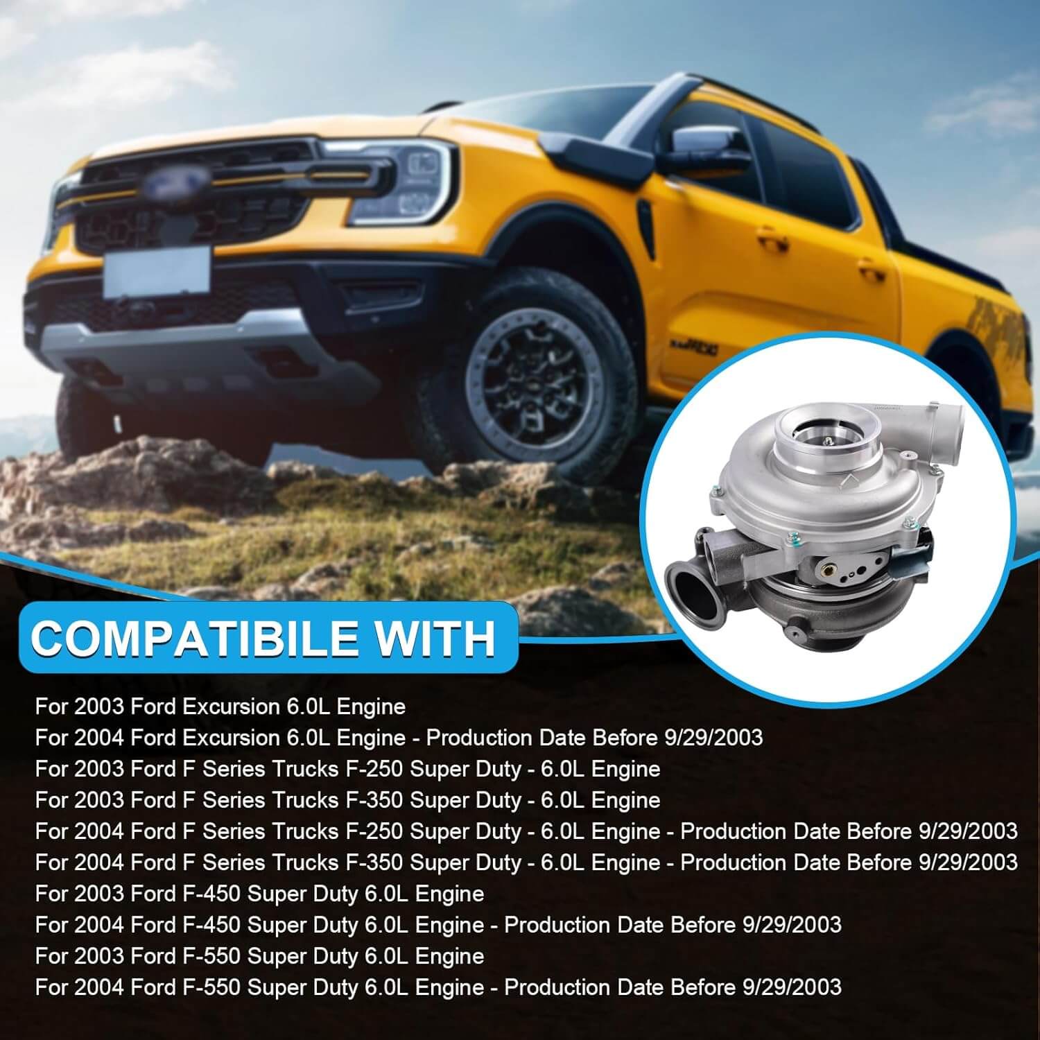 Turbo Turbocharger Compatible for Ford F250 F350 F450 F550 Excursion 6.0L V8 Diesel V110 Engine 2003-2004