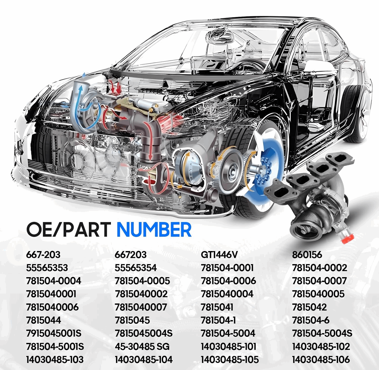 Turbo Turbocharger Kit with Gasket For Chevy Cruze 2011-2015 1.4L, Buick Encore 2013-2021 1.4L, Sonic 2012-2020 1.4L, Trax 2013-2021 1.4L Replaces# 55565353